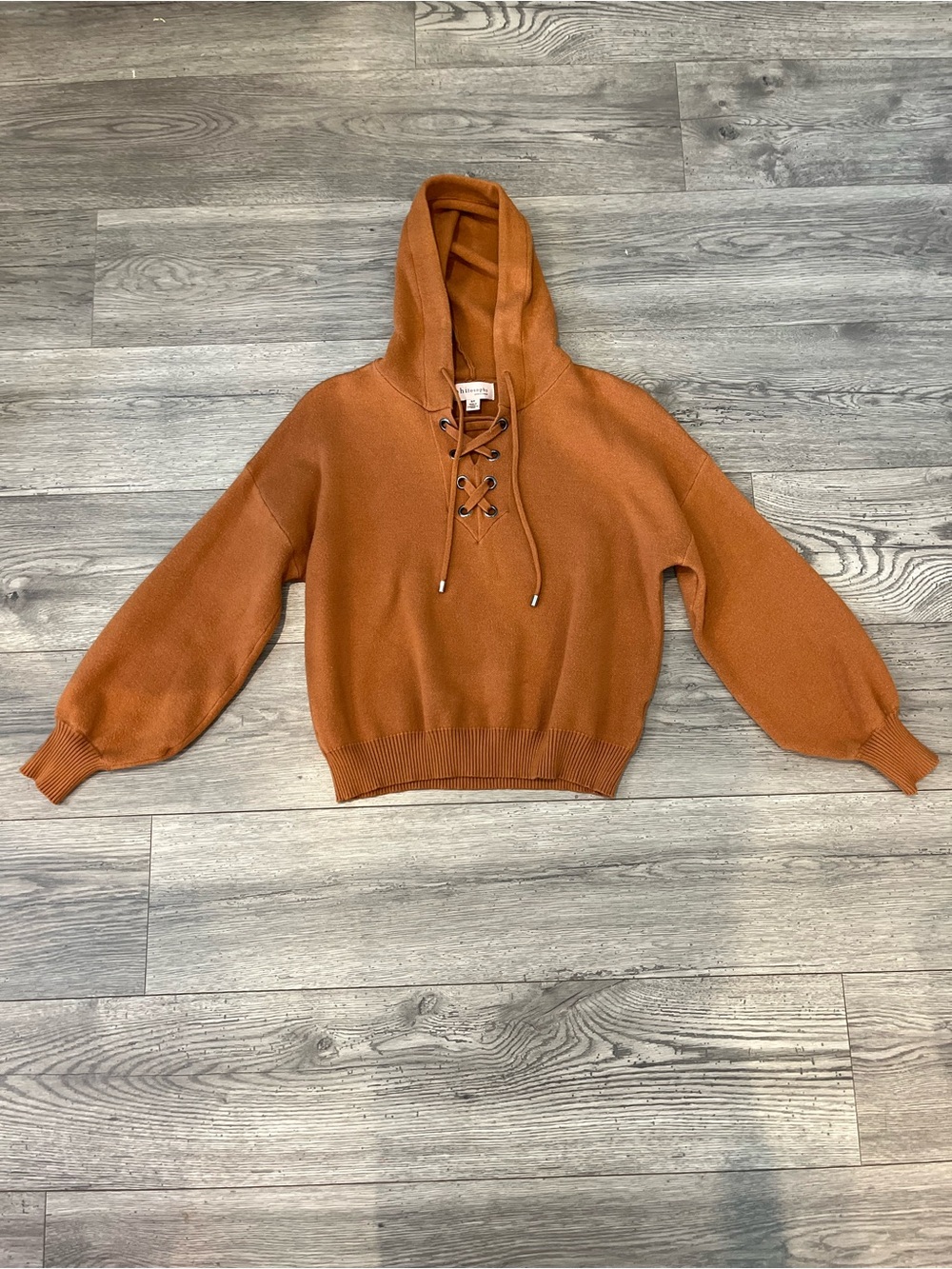 Philosophy Republic Clothing Lace-Up Sweater Hoodie Cognac Brown Small